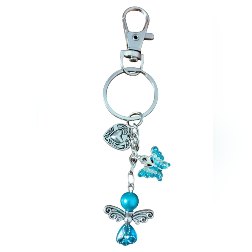 Hand Crafted Silver & Teal Bag Charm/ Key Chain